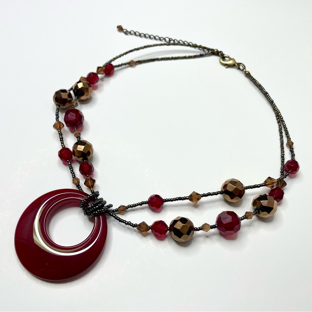 lia sophia CINNABAR crimson red  pendant necklace copper seed beads